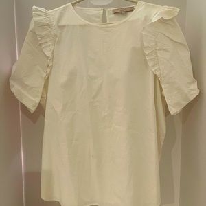 Loft White Blouse with Puffy Sleeves